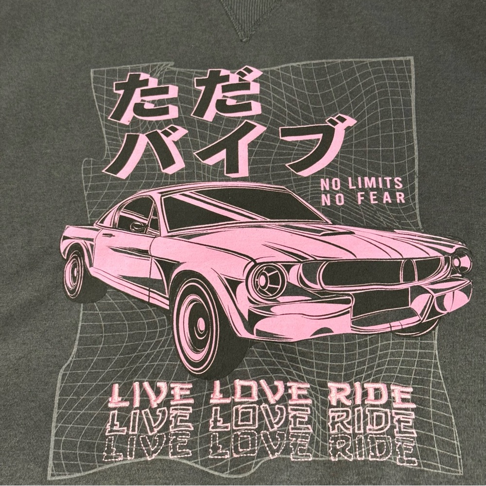 Hot Topic Pink Graphic Black Crewneck Unisex Retro Sweatshirt ‘Just A Vibe’ XL - Picture 3 of 11